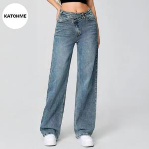 KatchMe Women's Street Chic High Waist Multi-Pocket Baggy Denim Wide Leg Jeans, Vintage Womenswear, Casual Bottom, Comfort Streetwear Outfits