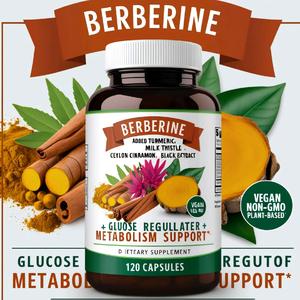 Beberine 1500mg High Strength Vegan supplement with adder Ceylon Cinnamon, Turmeric, Milk Thistle and Black pepper extract | 120 Vegetarian Capsules Healthcare  Dietary