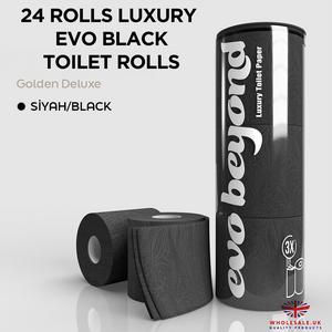 Evo Beyond - 24 Rolls Luxury 3 ply Black Color Toilet Rolls, Toilet Rolls 3ply, Ultra Advantage Pack, Degradable and Recyclable Wipes Set Pack Disposable