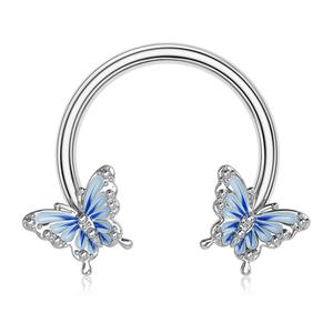 OUFER 16G Blue Butterfly Hypoallergenic Horseshoe Septum Ring- 316L Stainless Steel