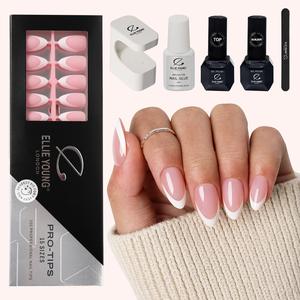 [ Pink French Tip Nail Kit ] PRO-TIPS 150pcs Short Almond French Nail Tip, Easy Apply for starter, 15 Sizes Press-On Nails, Gel Acrylic Nail Extensions for Easy DIY Manicure, Salon Qaulity,Long Lasting Nails, Ellie Young Nails