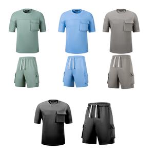 Premium Clovu Mens Cargo Pocket Set Cotton Blend Luxury Fabric T-shirt and Shorts Co-ord Classic Clothes Menswear Soft Small Stylish Suits Beige Multicolor Plain
