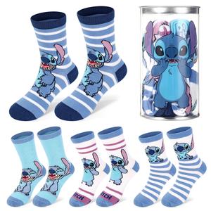 Disney Stitch 4 Pair Ankle Cotton Socks for Kids Packed in Round Piggy Bank Plastic Cylinder (UK, Age, 3-6 Years, Regular)