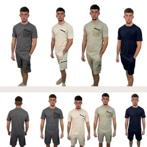 Clovu Mens Premium Zip Short-Set Co-ord Shorts T-shirt (SS762) Summer Fabric Holiday Clothes Menswear Stretch Polyester Short Sleeve Holiday Outfit Zip Pockets