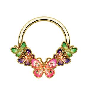 OUFER 16G Gorgeous Iridescent Butterfly Hinged Segment Septum Ring