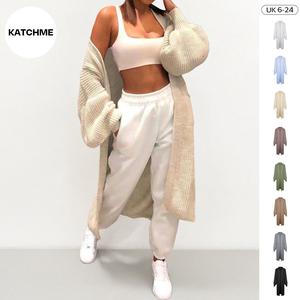 KatchMe Longline Balloon Sleeve Knitted Cardigan live1(Fits a Size 6-24UK),Basic Plain Fall & Winter Clothes,Lady's Side Pocket Open-Front Womenswear
