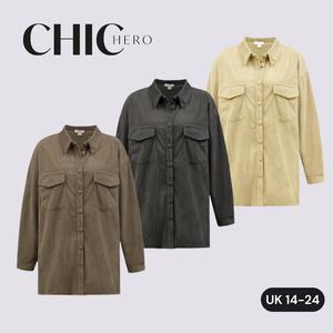 ChicHero Loose Fit Corduroy Casual Shirt Jacket shawl collar regular sleeve
