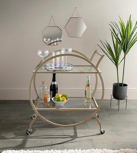 Fashion Luva Home Drinks Trolley With Glass Shelves and gold effect Metal Frame. Organiser Racks