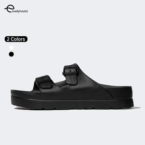 EVELLYHOOTD Double Buckle Chunky Slippers EVA Rubber Slides Fashion Summer Beach Holiday Slippers Sandals