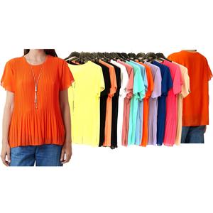 Fashion Luva Pleate Short Sleeve Release Pleat Chiffon Necklace Vest