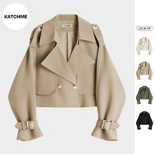 KatchMe Women's Classy Solid Color Wide Lapel Collar Double Breasted Cropped Jacket,Outerwear Jacket for Fall & Winter,Blazer Women,Commuter Outfits