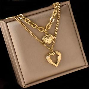 Gold Filled Double Heart Necklace 18K - Anti Tarnish, 316 Steel, Adjustable, Gift Packaging
