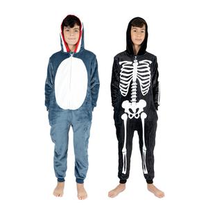 NOROZE Kids Boys Halloween Onesie Skeleton-Themed Shark-Themed Onesie Costume Girls Fleece Zip Up Hooded Playsuit Loungewear Jumpsuit Pajamas UK size 7-13 Years