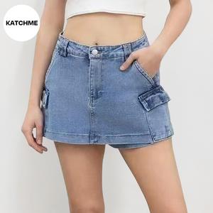 KatchMe Women's Trendy High Waist Cargo Pocket Mini Skort, Street Womenswear, Comfort Casual A Line Skort, Soft Women's Bottoms for Spring & Summer