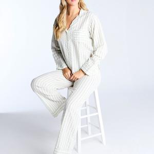 Boux Avenue Crinkle Stripe Cotton Pyjama Set Long Sleeve Top and Trousers Sleepwear