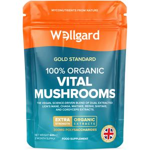 Wellgard Vital Mushrooms Powder, Mushroom Supplement for Coffee, Lions Mane, Chaga, Reishi, Shiitaki, Cordyceps, Mushroom Complex Supplement