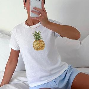 Pineapple Print T-Shirt - Womens Baby Tee - Salty Pixie
