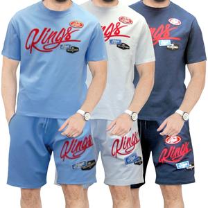 Mens King Patch Detail Fleece Shorts Set T-Shirt Top Bottom Stretch Pockets Gym Lounge Tracksuit Sport S-XXL