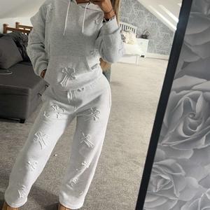 Cross Embroidered Hooded Fleece Co-ord Tracksuit Set - Hoodie and Joggers BIG SALE