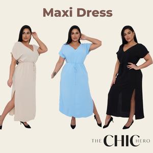ChicHero Casual V Neck Batwing Sleeve Tie Waist Maxi Basic Comfortable Dress flowy  dresses modest  prom  dress trending  clothing black  friday  sale plus  size  christmas  outfit