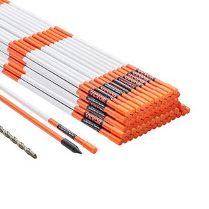 VEVOR Driveway Markers, 100 PCS 48 inch, 0.4 inch Diameter, Orange Fiberglass Poles Snow Stakes with Reflective Tape, 12" Steel Drill Bit & Protection Gloves for Parking Lots, Walkways Easy Visibility