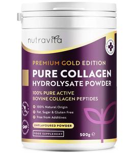 Nutravita Premium Gold Edition Pure Collagen Hydrolysate Powder 500g - 100% Active Bovine Peptides, Unflavoured, GMO Free, 50 Servings, Optimum Beauty Supplement