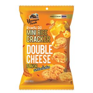 Younger Farm Double Cheese Mini Rice Crackers 60g - Made from 100% Thai Sticky Rice, Gluten Free, Halal Certified