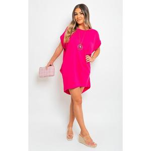 iKrush Short Sleeve With Front Pockets Top i34320  Longline Blouse  Mini Length  Crew Neck Short Sleeve  Plain Work Date Night Family Lunch Going Out