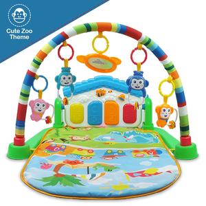 Baby Gym Play Mat – 3-in-1 Activity Gym with Detachable Piano, Music & Lights – Cute Zoo Theme- Large Green