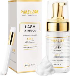 PURELEOR 100ML Lash Shampoo for Eyelash Extensions and Daily Natural Eyelash Wash Mousse, Oil Free Lash Foaming Cleanser