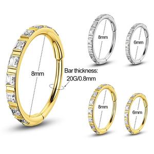 20G Women Square CZ Hinged Segment Nose Ring