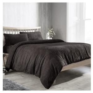 Teddy Duvet Cover Set With Pillowcases Fleece Thermal Cosy Warm Soft Bedding Chocolate With a Hint of Charcoal Colour Silver Teal