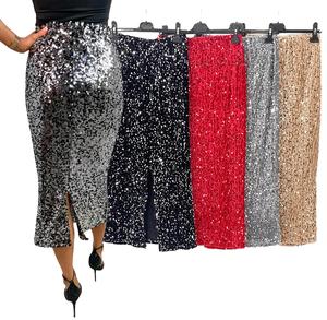 Fashion Luva Velvet Sequin Maxi Pencil Skirt Shiny Outdoor Clothing for the party.