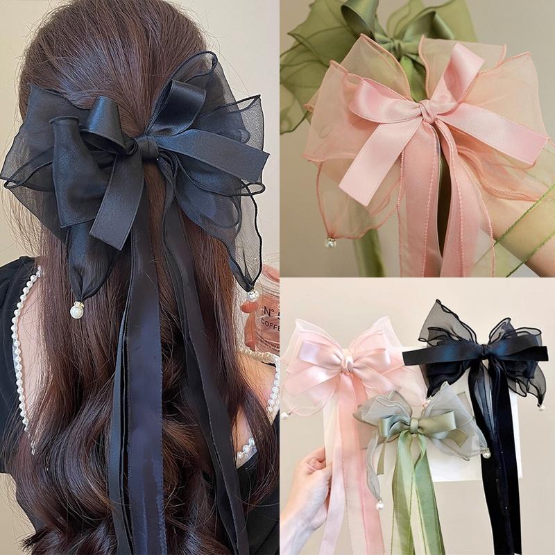New Large Mesh Bow Streamer Hair Clip Sweet Temperament Girl - TikTok ...