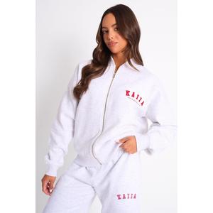 Kaiia Sport Oversized Bomber Light Grey Marl & Red