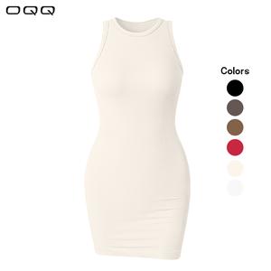 OQQ Women's Dress Sexy Ribbed Sleeveless Halter Neck Tank Tops Mini Dresses Casual Slim-fitting Womenswear Casual Wear Lady Comfort Summer