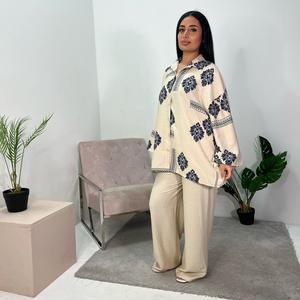 Ladies linen printed shirt & trouser coord set onesize uk 6-14