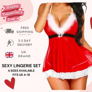 Women's Lace Lingerie 2-piece Set – Elegant Babydoll Sleepwear for Valentine's Day | V-Neck Soft Bodysuit with Adjustable Strap Nightdress | Perfect Gift for Romantic Occasions, Girlfriend, Wife | Breathable & Comfortable Womenswear (Fit From UK 4-18)