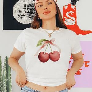 Cherry Print T-Shirt - Womens Baby Tee - Salty Pixie
