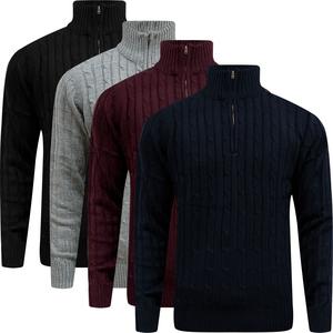 Mens Half Zip Cable Knit Cardigan High Neck Weave Chunky Knitted Pullover Jumper Classic Knitwear