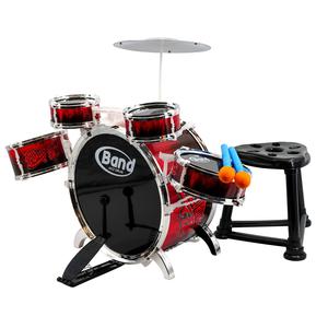 The Magic Toy Shop Kids Drum Kit - Red & Black Junior Jazz Percussion Set with Stool, Pedal, Sticks, 5 Drums, 1 Cymbal - Beginner Musical Instruments for Boys & Girls 3+