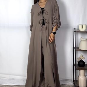 FBS 118 Textured Tie Front Open Set with Rushing Sleeves, 138cm Dress Length