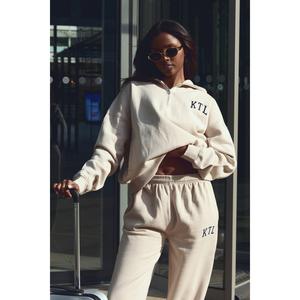 Kaiia KTL Logo Oversized Zip Up Hoodie Truffle