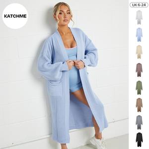 KatchMe LONGLINE BALLOON SLEEVE KNITTED CARDIGAN live 3(Fits a Size 6-24UK),Trendy Plain Lady's Open-Front Pocket Knitwear,Minimalist Womenswear