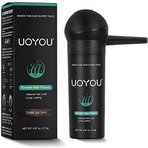 UOYOU DARK BROWN HairFibres for Thinning Hair 27.5g Bottle with Applicator | Natural Keratin Hair Fibers Concealer for Hair Loss's for Men and Women | Hair Fibres Powder [DARK BROWN] Haircare