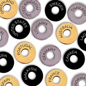 A - K Country Rings / Tokens for Travel Memory Keyring -Silver - Gold - Black
