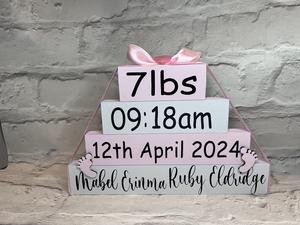Baby Birth Detail Stacking Block, Nursery Decor, New Baby Gift