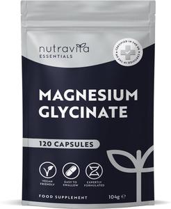 Magnesium Glycinate Supplements 1000mg - 2 Month Supply- 120 High Strength Capsules Providing 200mg Elemental Magnesium - Magnesium Tablets Alternative - Nutravita