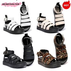 Women's leopard print solid color gladiator sandals, casual platform open toe comfortable commuter walking summer ankle buckle shoes Walking Shoes Girl Flatform Footwear