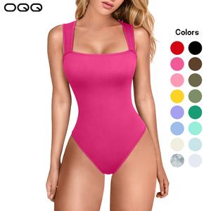 OQQ  Women's Bodysuits For Women Sexy Ribbed Strappy Square Neck Stretch Tank Tops Bodysuits Womenswear Comfort Sleeveless